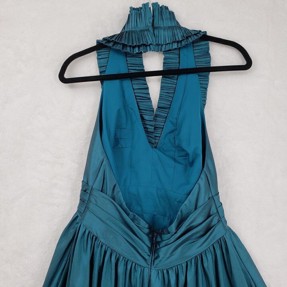 WTOO Dress Womens Size 10 Teal Halter Pleated Ruffle Formal Cocktail Party Gown - Picture 5 of 12
